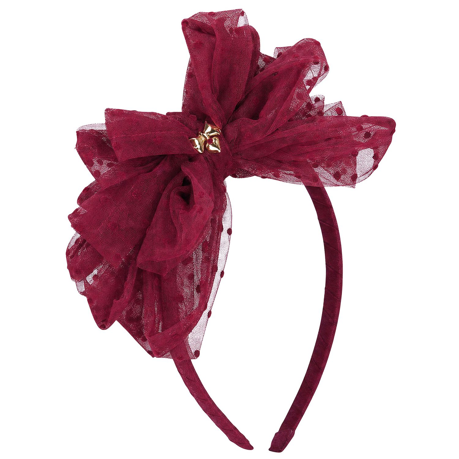 Girls Burgundy Bow Gladys Headband , 3, hi-res