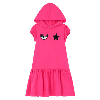 Girls Pink Logo Hooded Dress
