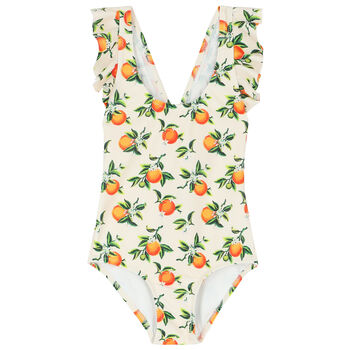 Girls Ivory & Orange Swimsuit