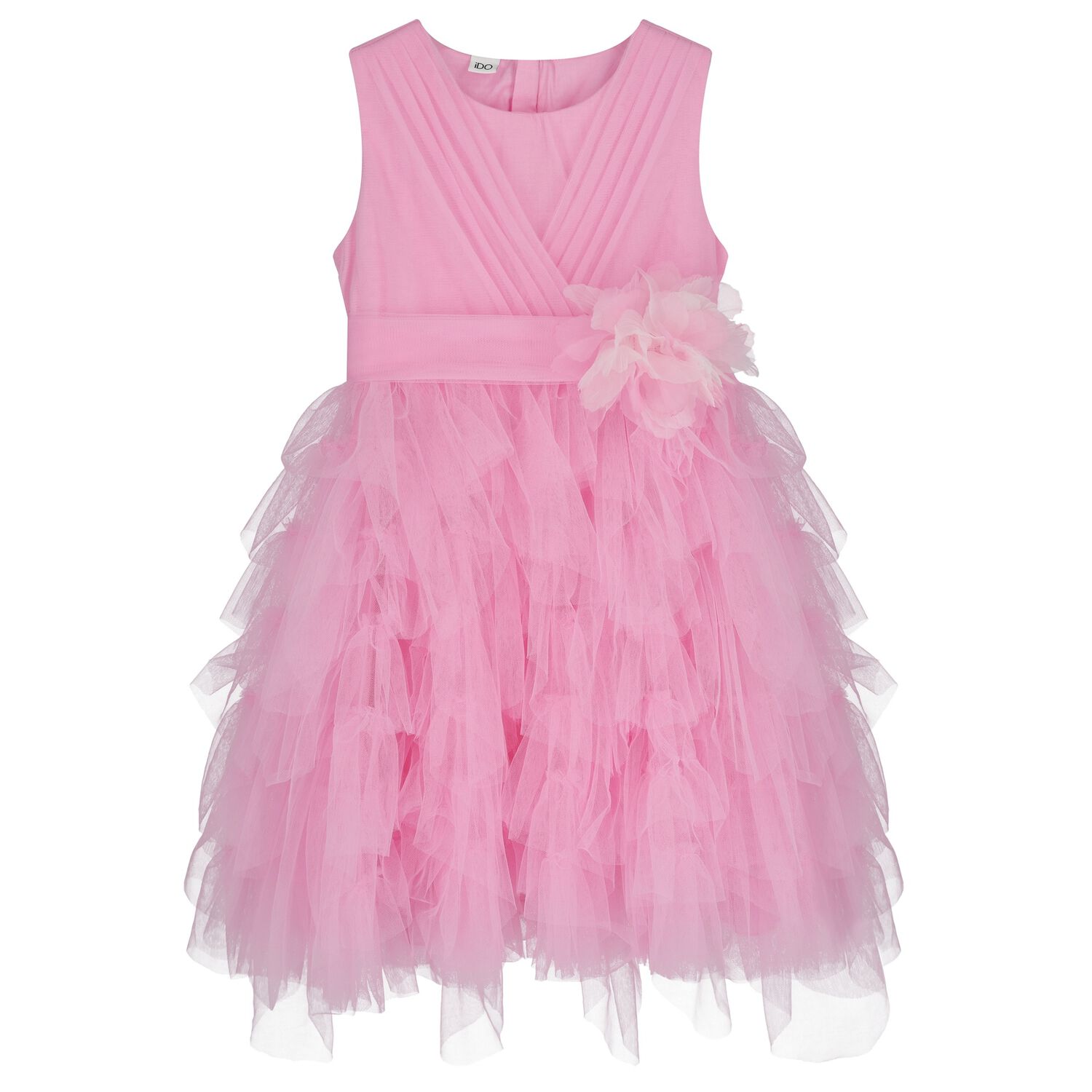 Girls Pink Flower Tulle Dress, 1, hi-res