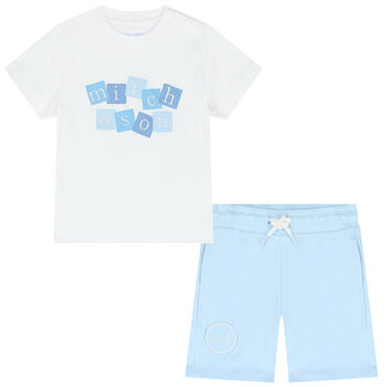 Boys White & Blue Logo Short Set