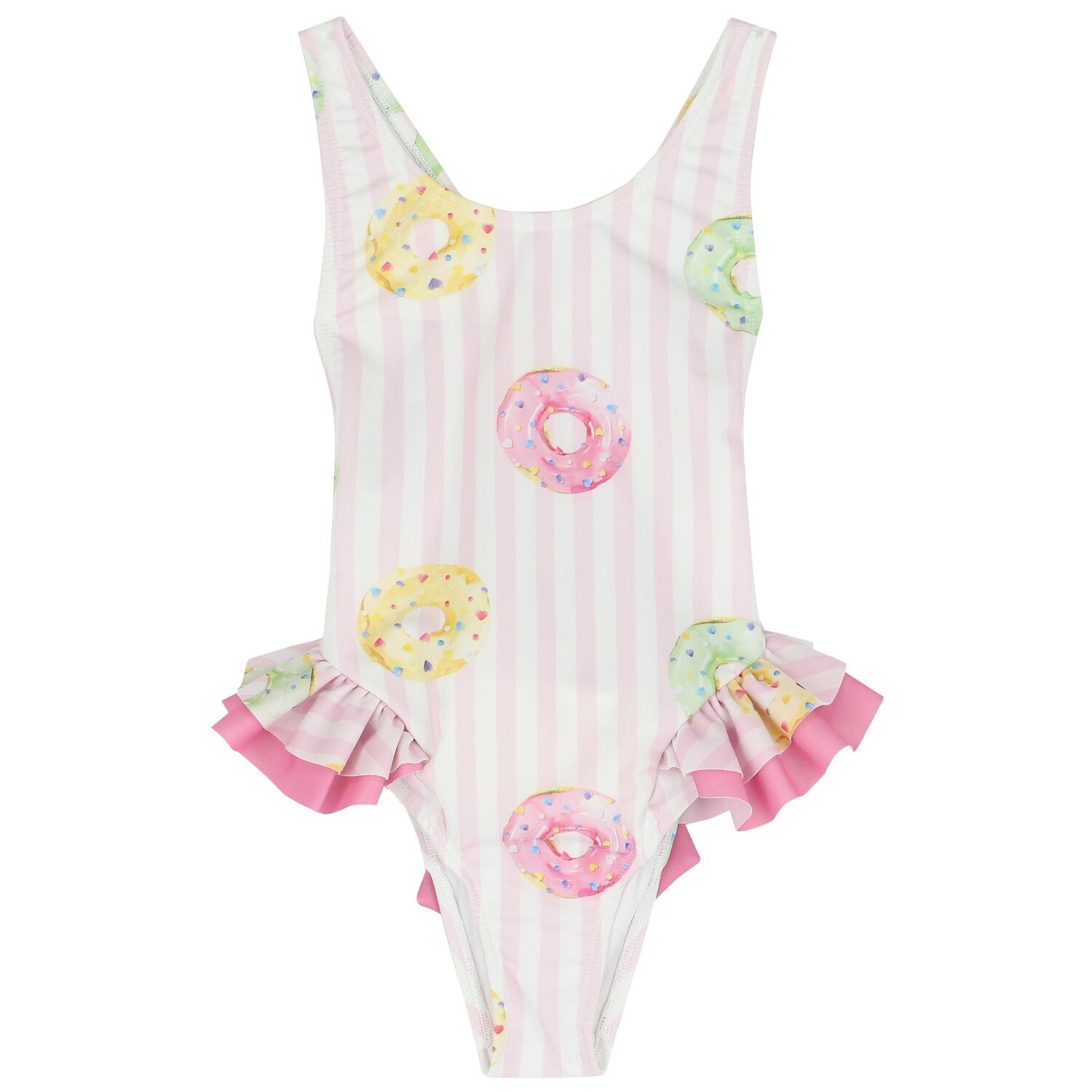 Girls White & Pink Striped Donuts Swimsuit, 1, hi-res image number null