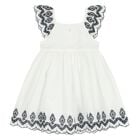 Girls White & Navy Blue Embroidered Dress, 1, hi-res
