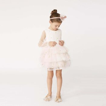 Girls Ivory & Gold Sequin Dress