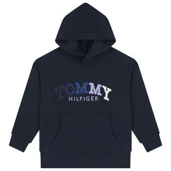 Boys Navy Blue Logo Hooded Top