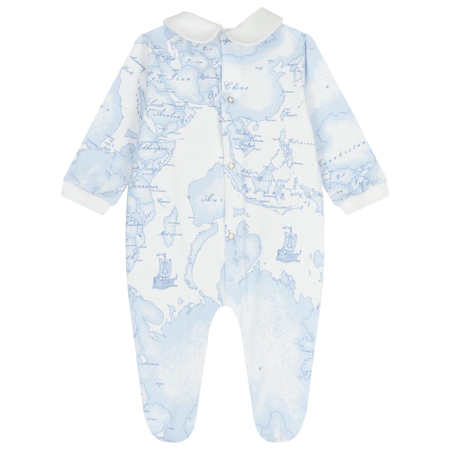 Baby Boys White & Blue Geo Map Babygrow Gift Set , 3, hi-res