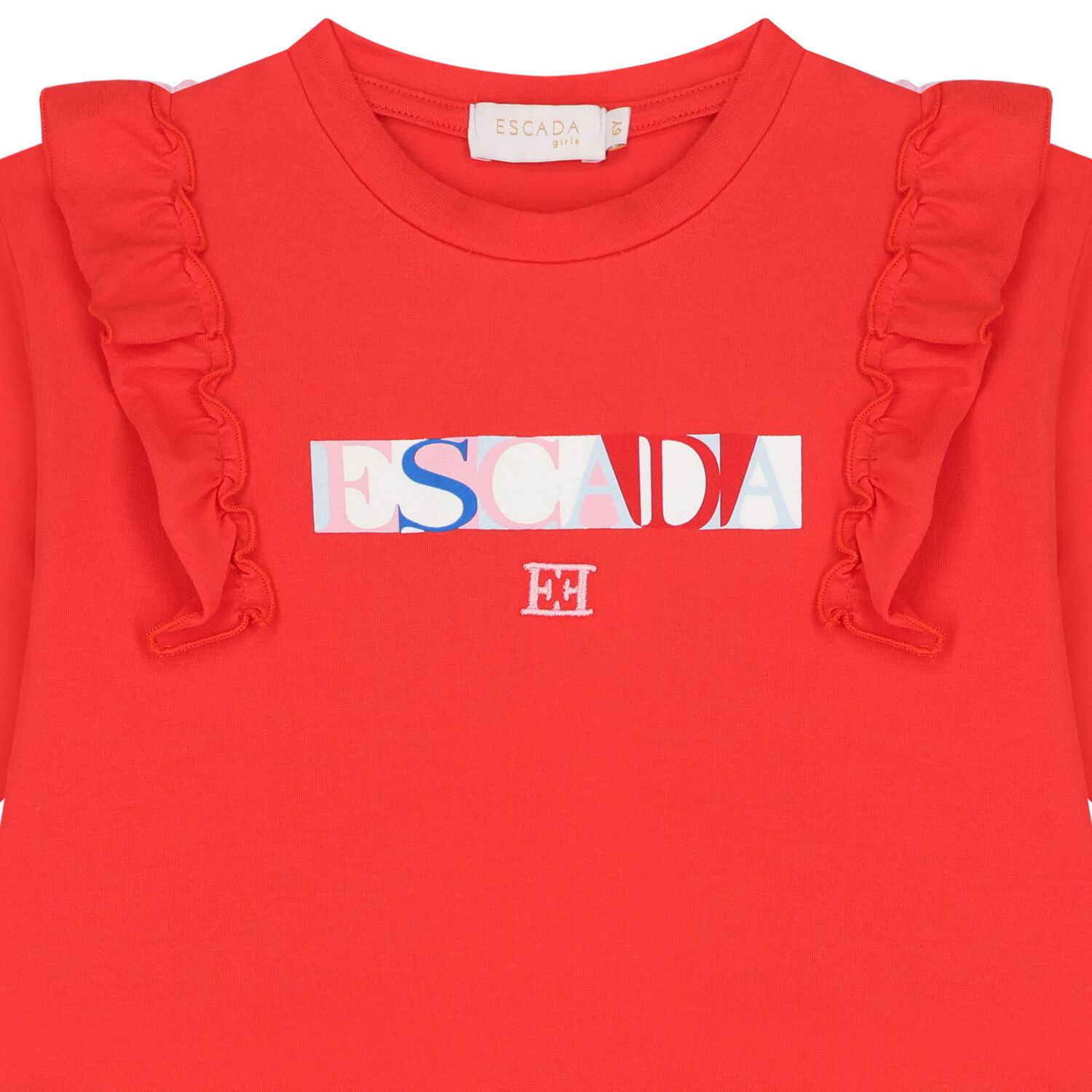 Girls Red Logo Ruffled Dress, 2, hi-res