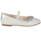 Girls Silver Diamante Bow Shoes, 3, hi-res