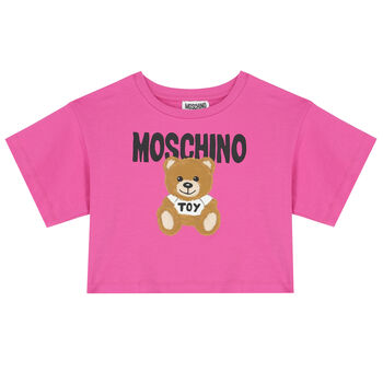 Girls Pink Teddy Bear Logo T-Shirt