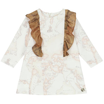 Girls Ivory & Beige Geo Map Dress 