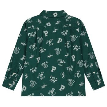 Boys Green & White Logo Shirt