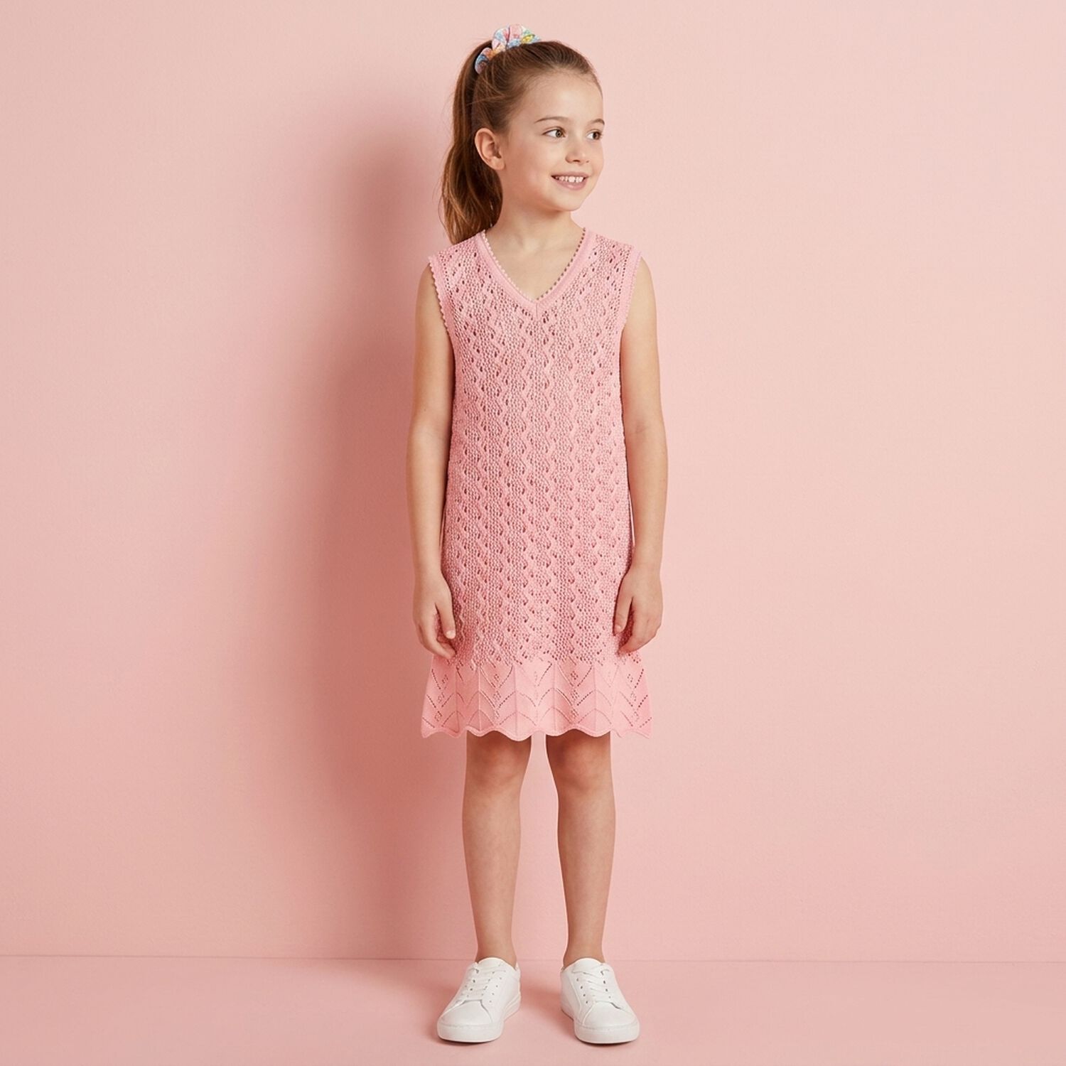 Girls Pink Knitted Dress, 1, hi-res