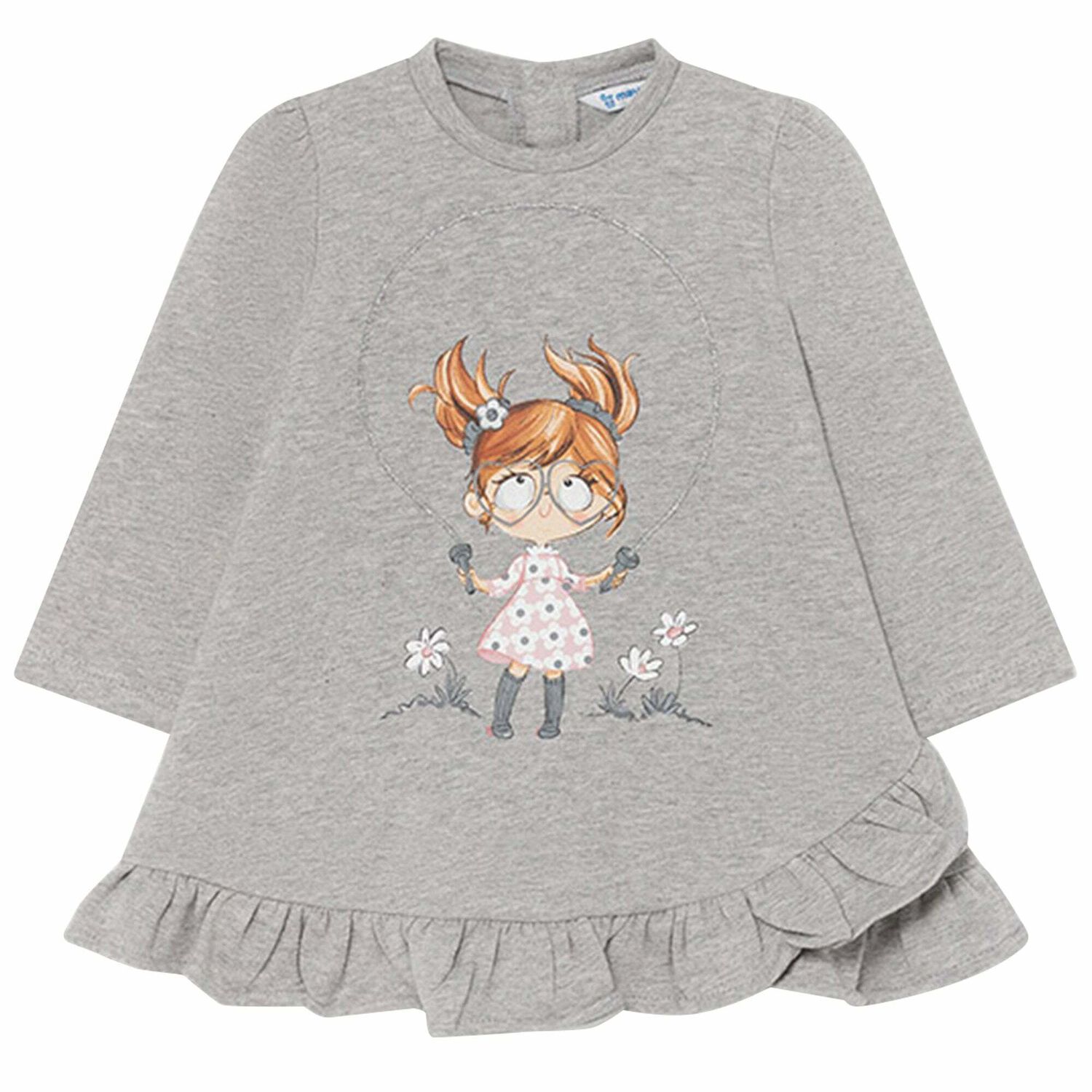 Younger Girls Grey Long Sleeve Dress, 2, hi-res image number null