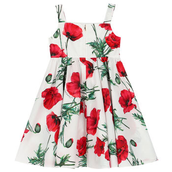 Girls White Poppy Dress