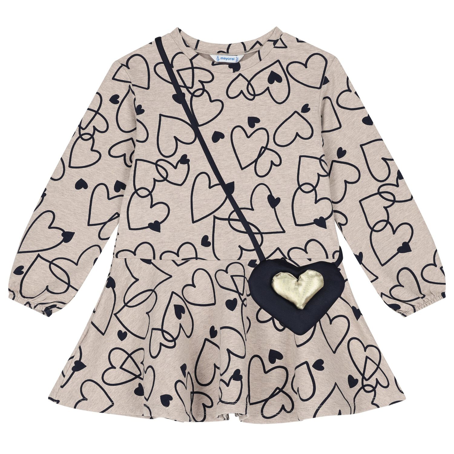 Girls Beige Heart Dress Set, 3, hi-res