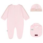 Baby Girls Pink & Gold Logo Babygrow Hat & Bib Gift Set, 1, hi-res