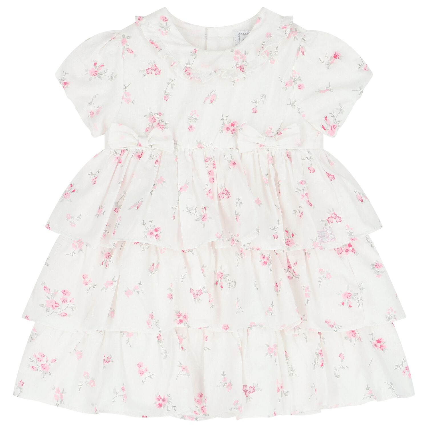 Baby Girls White & Pink Floral Dress, 1, hi-res image number null