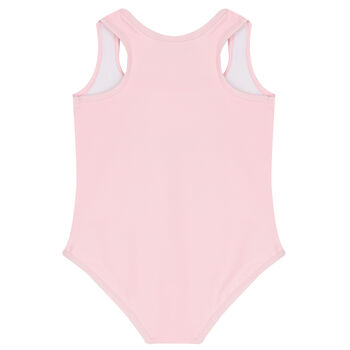 Girls Pink Teddy Bear Logo Swimsuit
