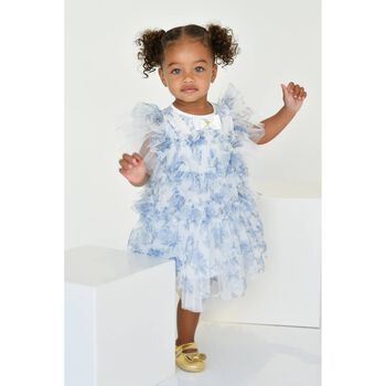Younger Girls Blue Floral Tulle Dress
