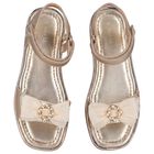 Girls Gold Leather Tulle Bow Sandal, 2, hi-res