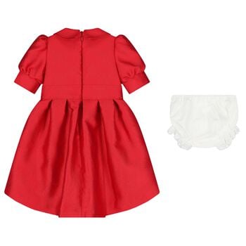 Bany Girls Red Satin Jacquard Logo Dress