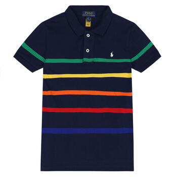 Boys Navy Striped Logo Polo Shirt
