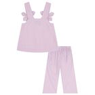 Girls Purple 3D Flower Trousers Set, 2, hi-res