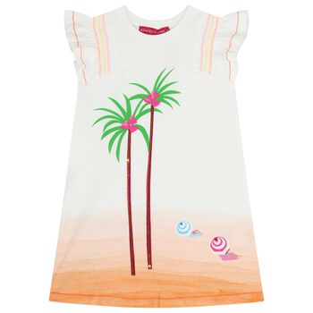 Girls White & Orange Palm Tree Dress