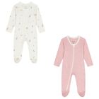 Baby Girls White & Pink Babygrows ( 2 Pack ), 1, hi-res
