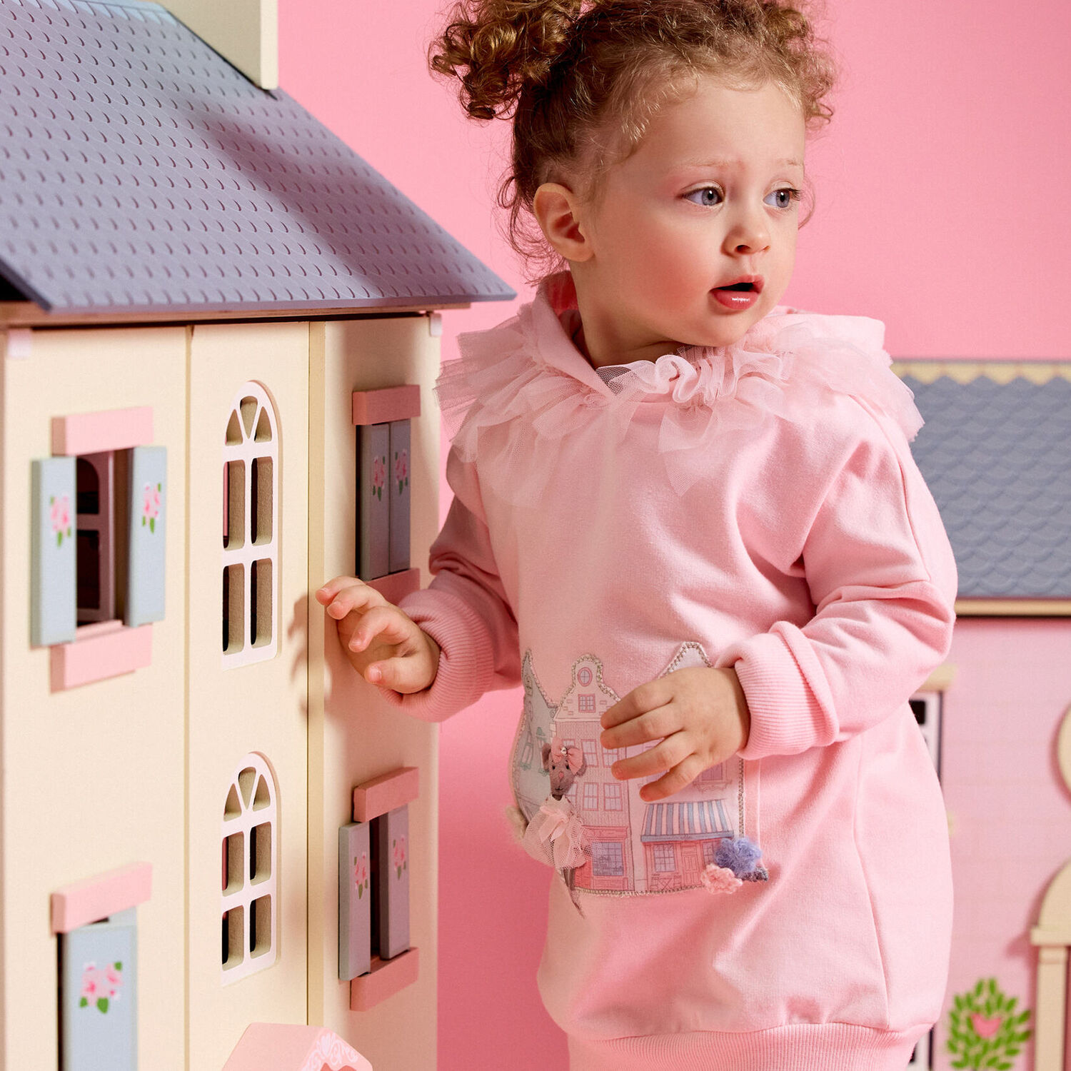 Girls Pink Mouse Hooded Dress, 1, hi-res image number null