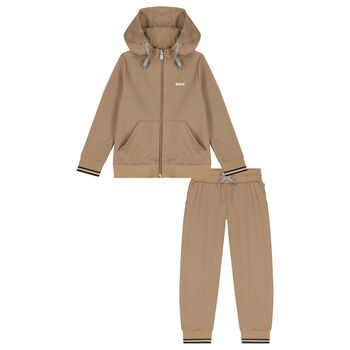 Boys Beige Logo Tracksuit