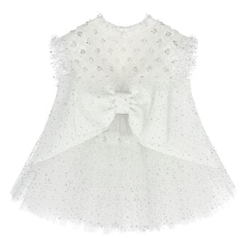 Younger Girls White Embellished Tulle Dress