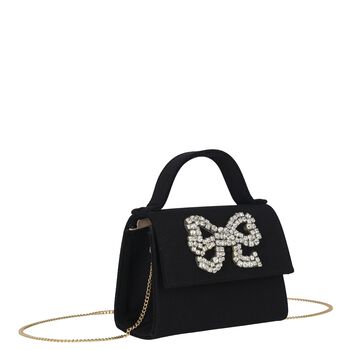 Girls Black Bow Cr&ecirc;pe Handbag ( 13cm )