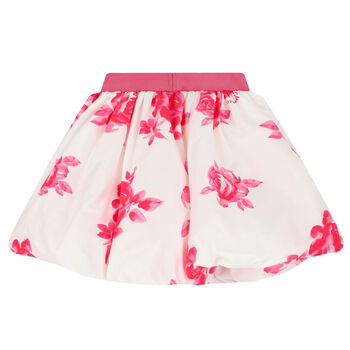 Girls Ivory & Pink Floral Skirt