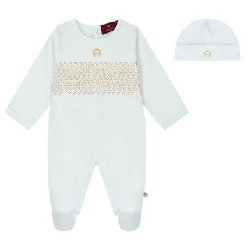 Boys Pale Blue & Gold Babygrow & Hat Gift Set