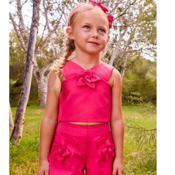 Girls Pink Crepe Flower Shorts Set