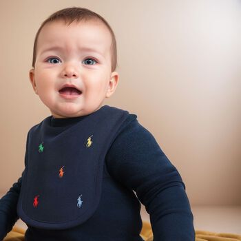 Baby Boys Navy Logo Bib