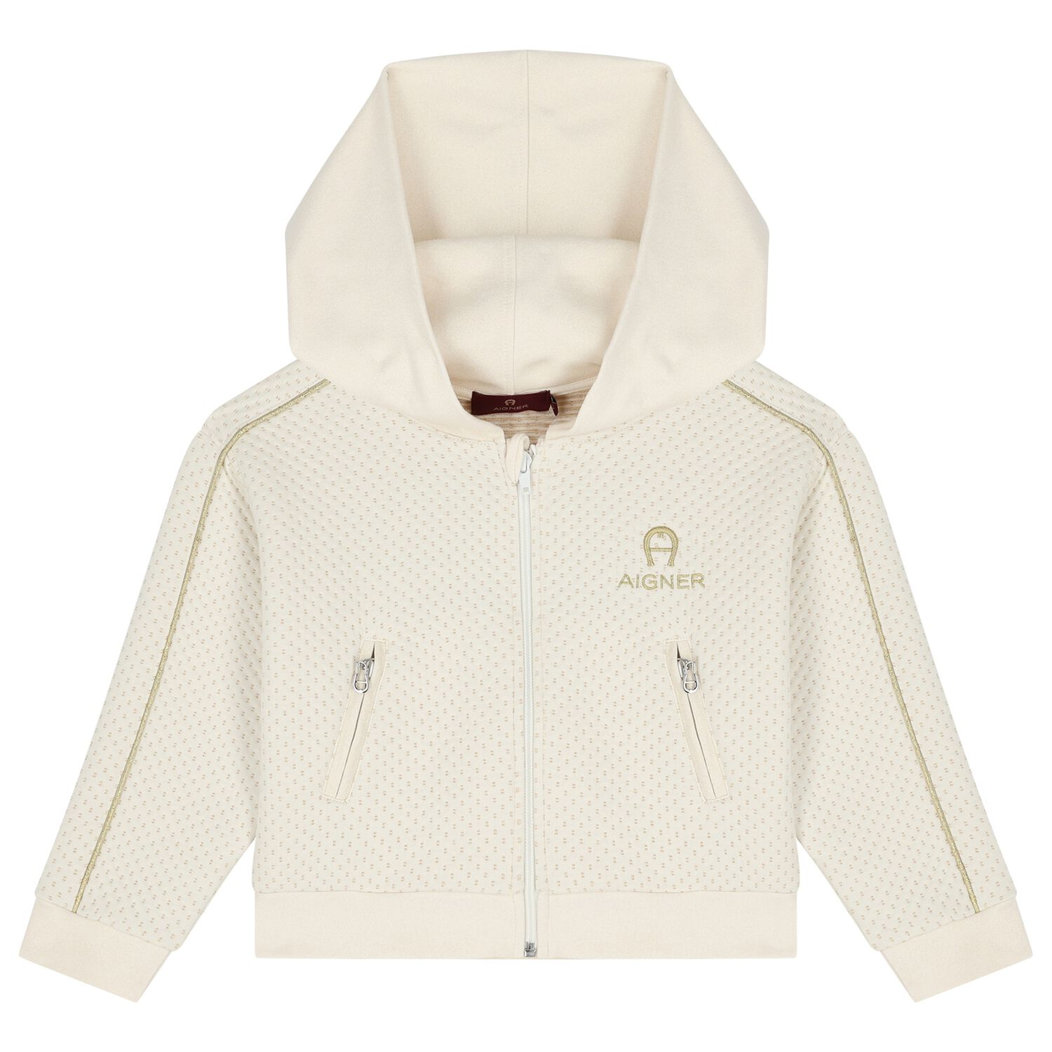 Girls Ivory & Gold Logo Jacket, 1, hi-res