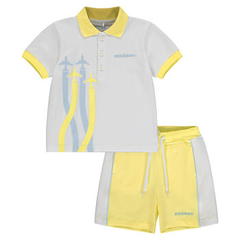 Boys White & Yellow Polo Short Set