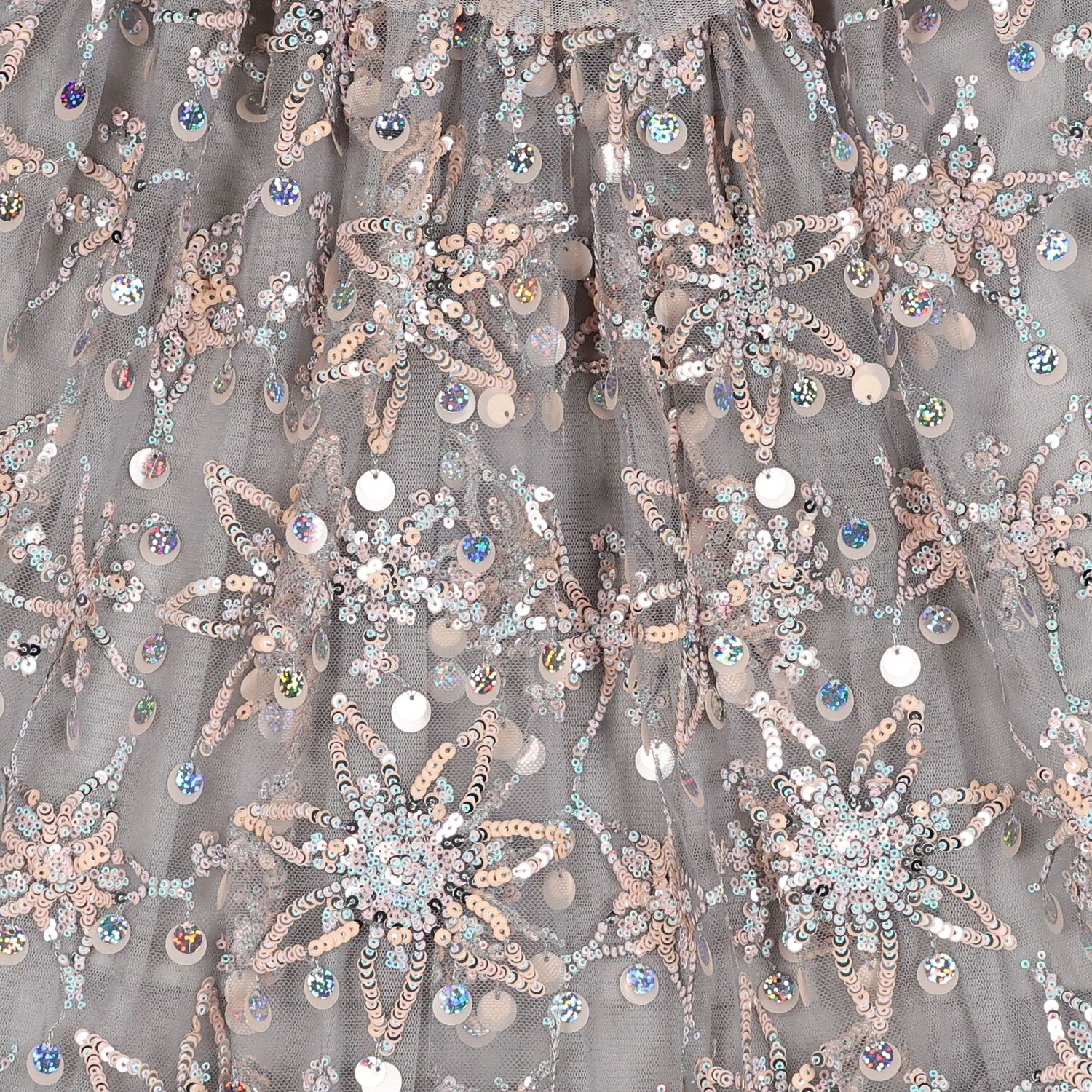 Girls Grey Flower Sequin Tulle Dominique Dress, 1, hi-res