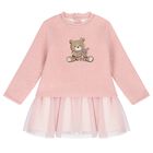 Baby Girls Pink Knit & Tulle Bear Dress, 2, hi-res