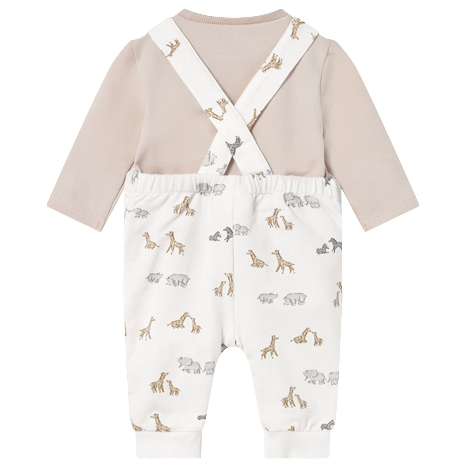 Ivory & Beige Animals Baby Dungaree Set, 1, hi-res