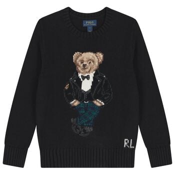 Boys Black Polo Bear Knitted Jumper
