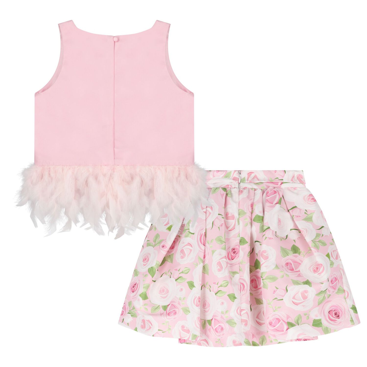 Girls Pink Feather & Rose Skirt Set, 1, hi-res image number null