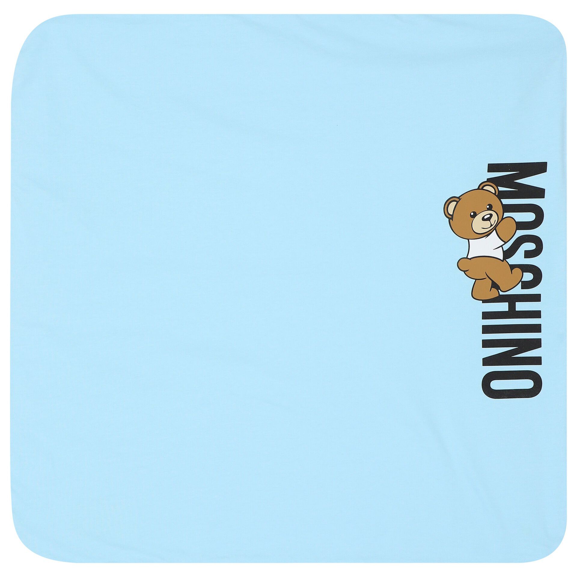 Moschino Boys Blue Teddy Bear Logo Baby Blanket Junior Couture
