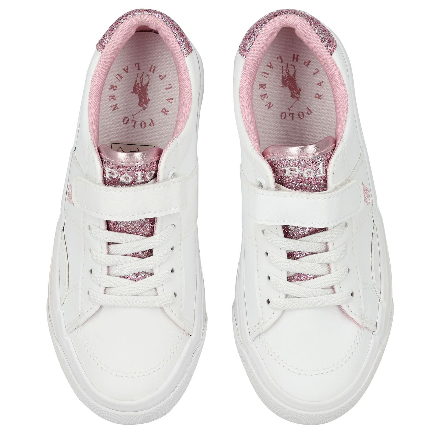 Girls White & Pink Logo Trainers, 1, hi-res image number null