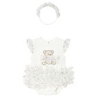 Baby Girls White Teddy Bear Bodysuit Dress Set, 1, hi-res