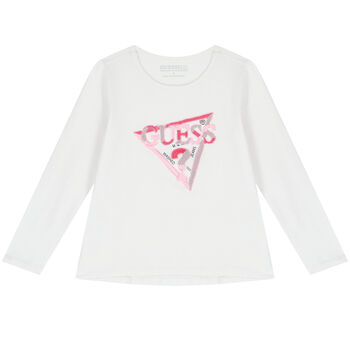 Girls White Embellished Logo Long Sleeve Top