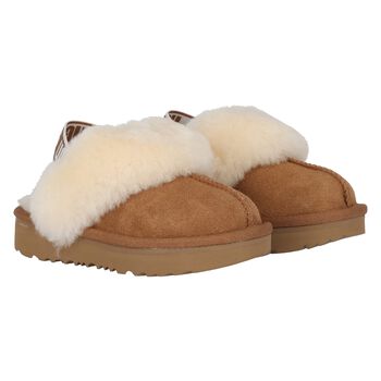 Younger Girls Beige Funkette Suede Clogs