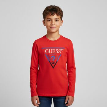 Boys Red Logo Long Sleeve Top